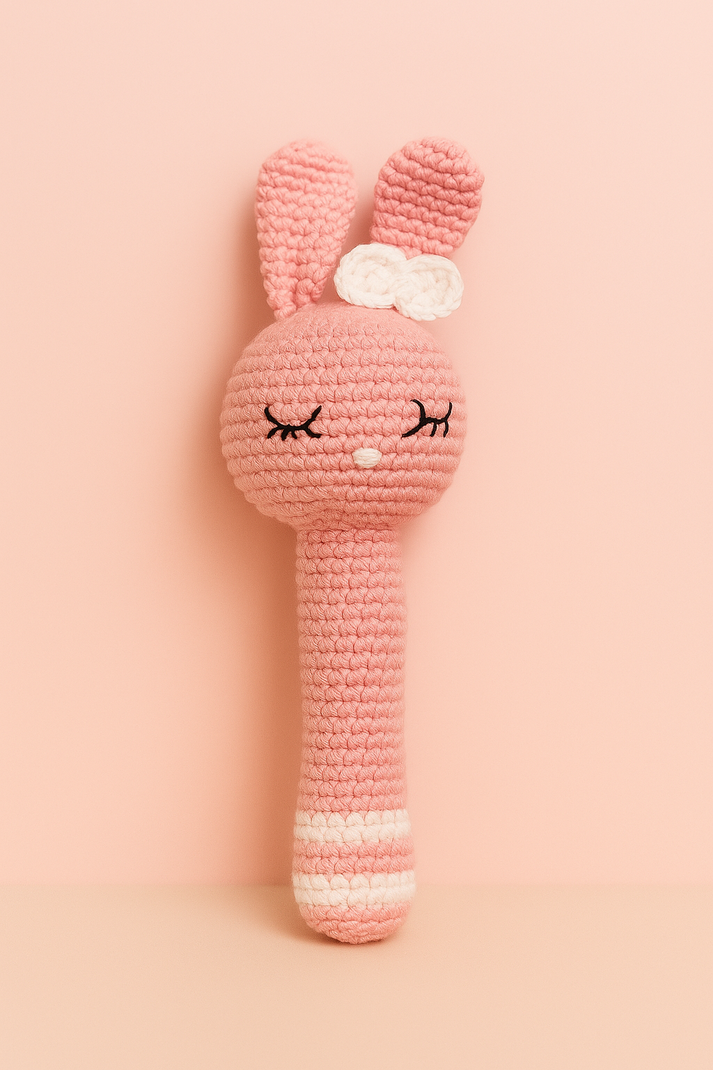 Handmade Crochet Bunny Baby Rattle - 20 cm (Pink)