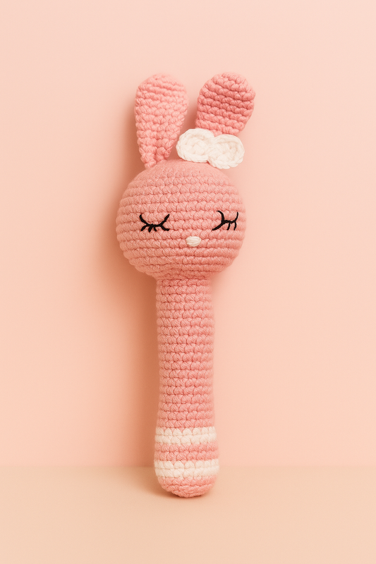 Handmade Crochet Bunny Baby Rattle - 20 cm (Pink)