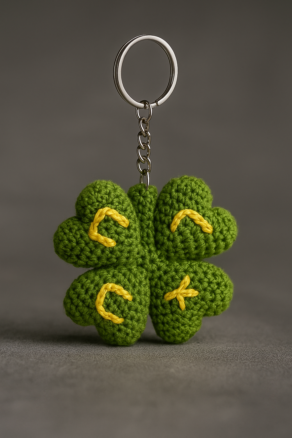 Handmade Crochet Four Leaf Clover Keychain - 7 cm