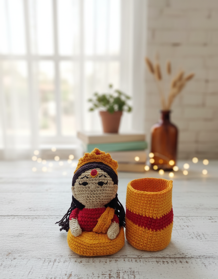 Handmade Crochet Goddess Idol Goodie/Wish Basket - 18 cm