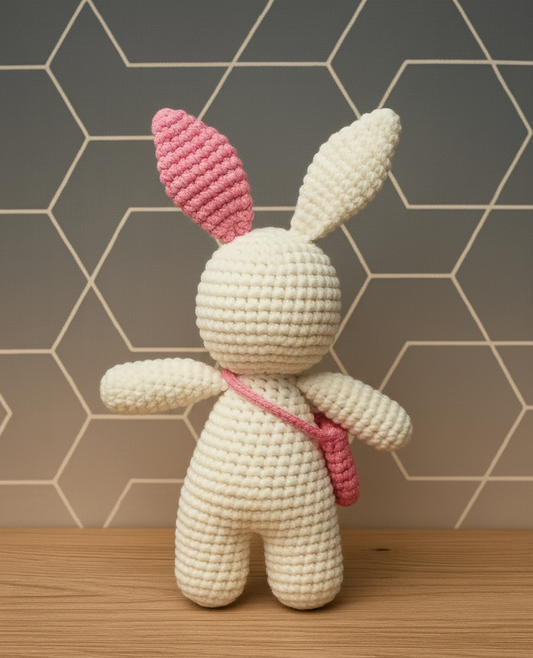 Handmade Crochet Bunny with Bag White and Pink - 15 cm