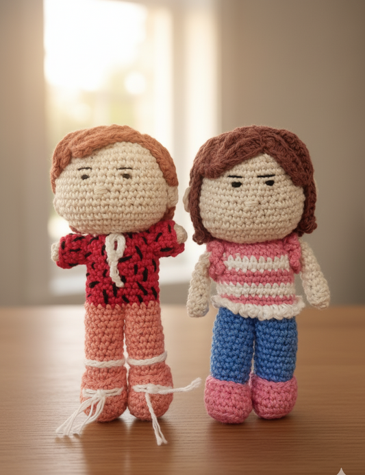 Handmade Crochet Pocket Doll Duo - Best friend set - 14 cm