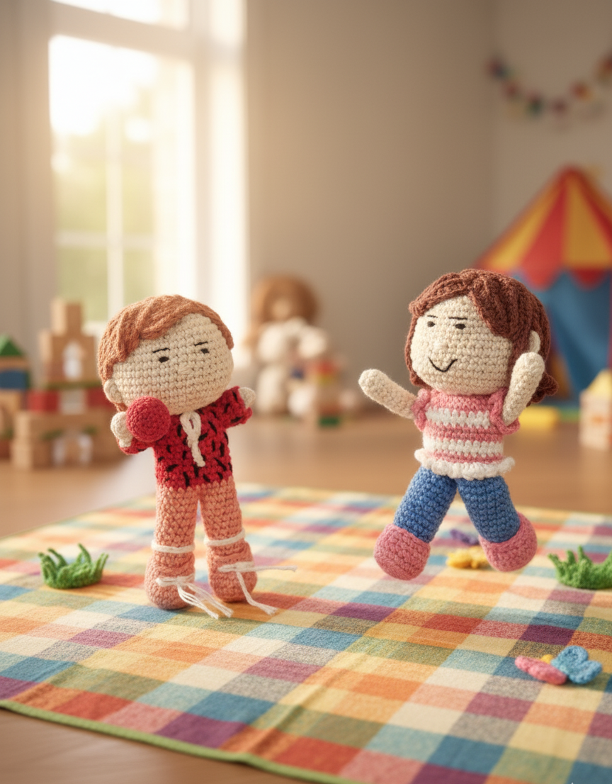 Handmade Crochet Pocket Doll Duo - Best friend set - 14 cm