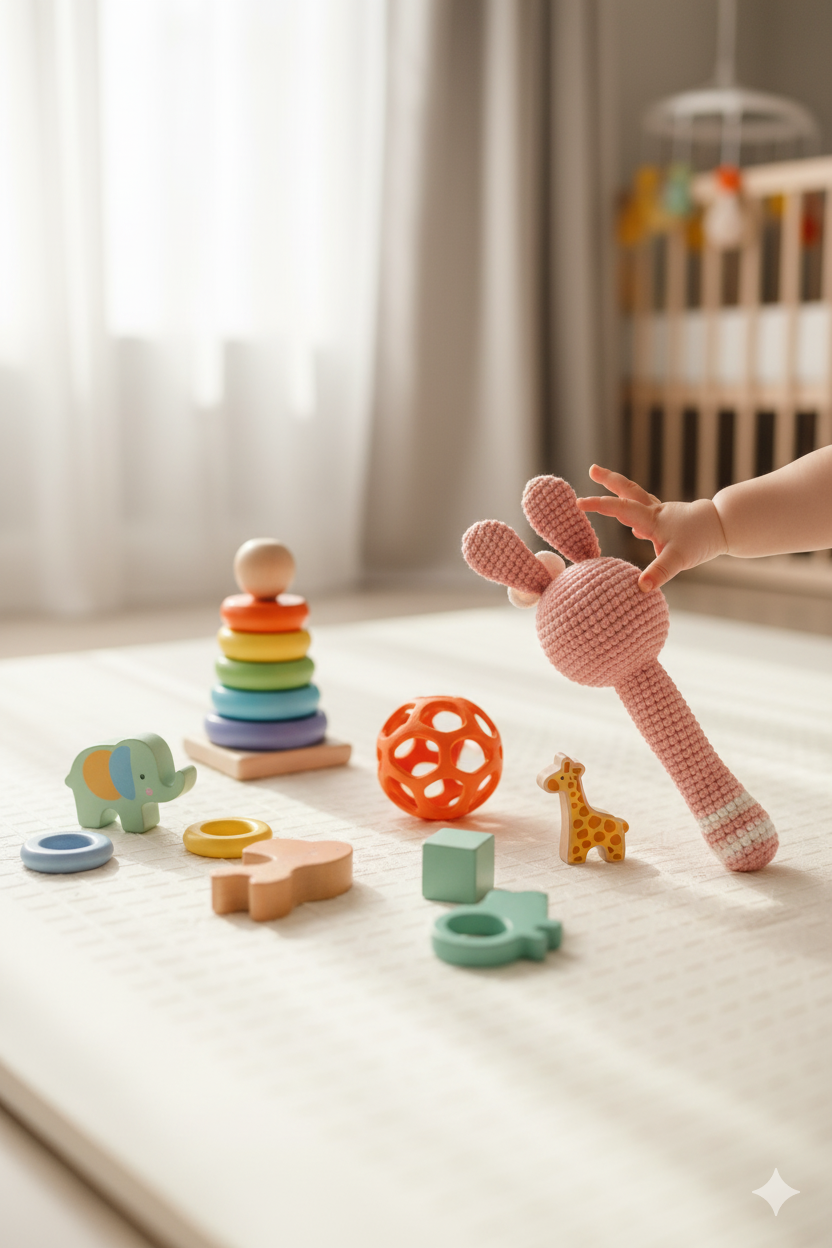 Handmade Crochet Bunny Baby Rattle - 20 cm (Pink)