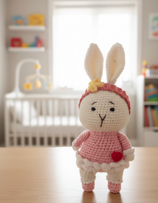 Handmade Crochet Bunny Soft Toy with Dress – 20 cm
