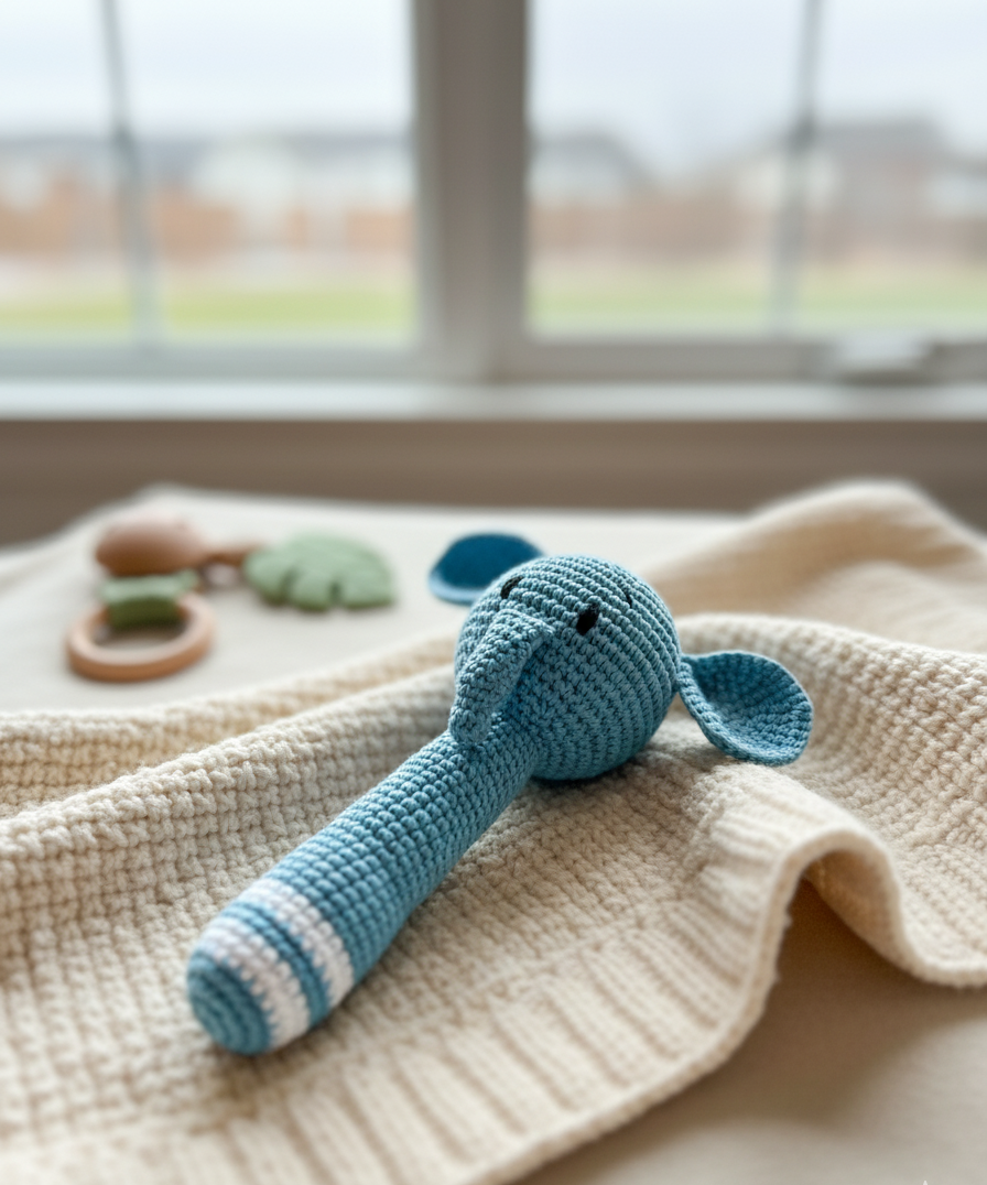 Handmade Crochet Elephant Rattle - 15 cm