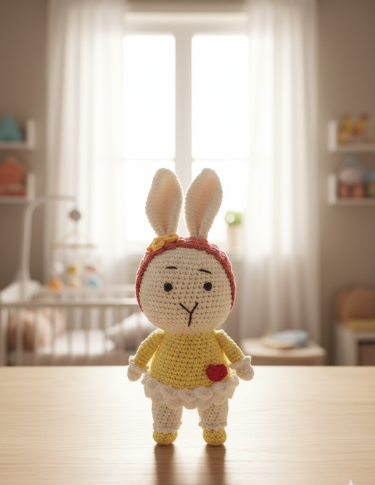 Handmade Crochet Bunny Soft Toy with Dress – 20 cm