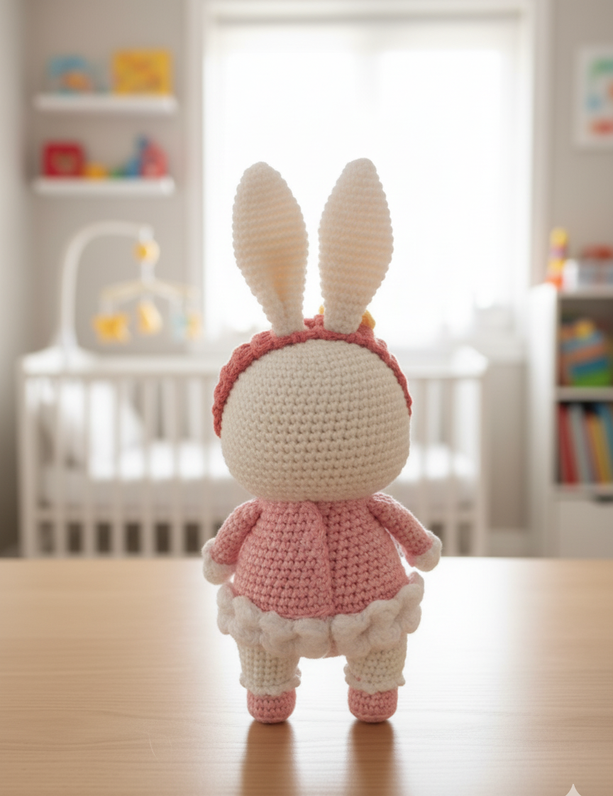 Handmade Crochet Bunny Soft Toy with Dress – 20 cm