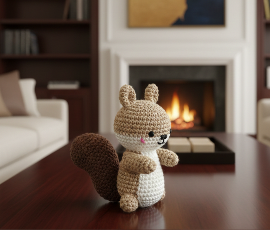 Handmade Crochet Squirrel Plush Toy - 10 cm