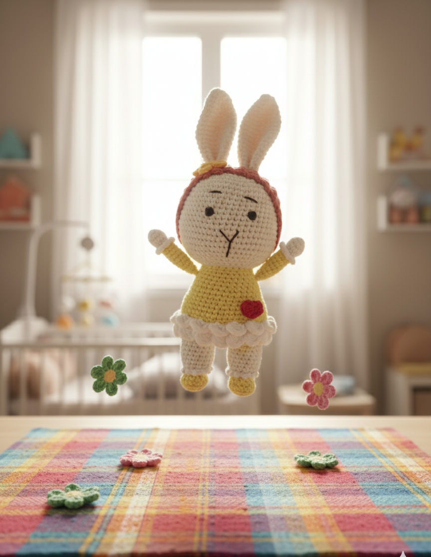 Handmade Crochet Bunny Soft Toy with Dress – 20 cm