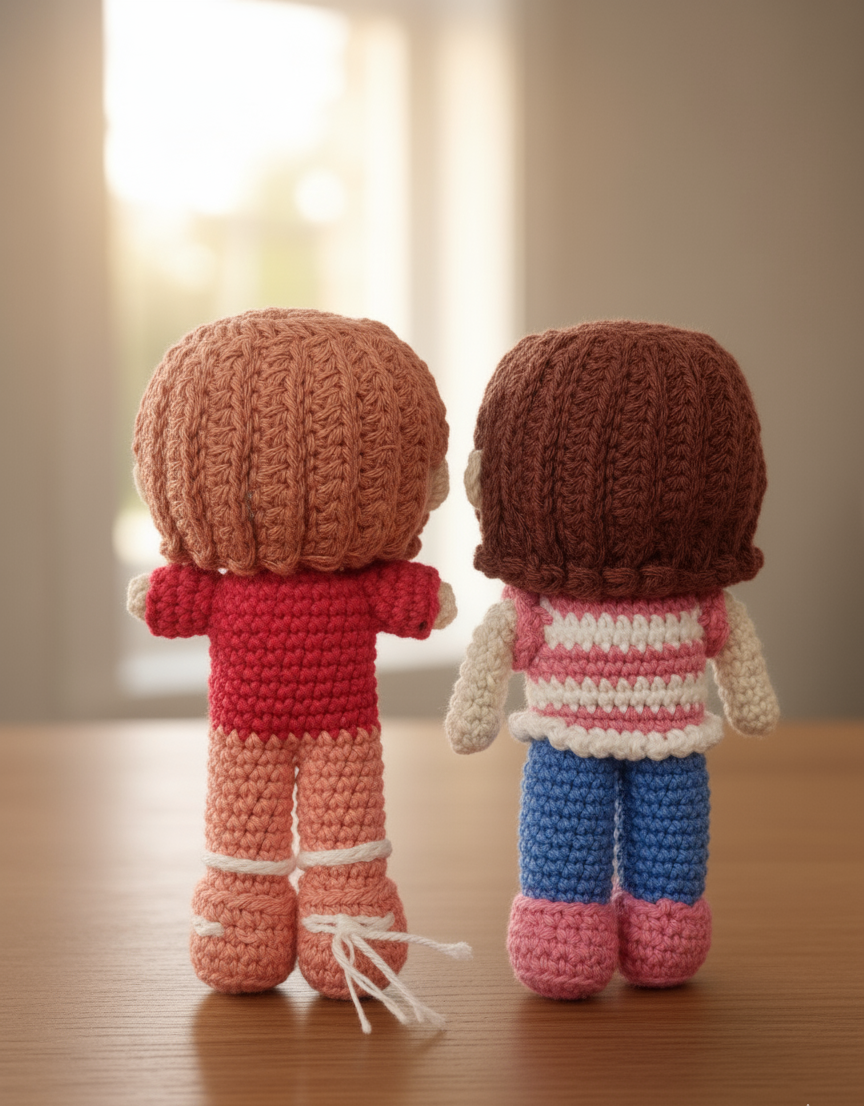 Handmade Crochet Pocket Doll Duo - Best friend set - 14 cm