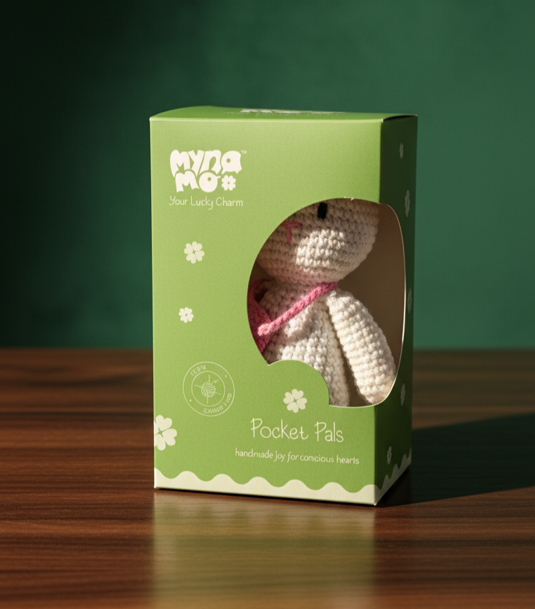 Handmade Crochet Bunny with Bag White and Pink - 15 cm