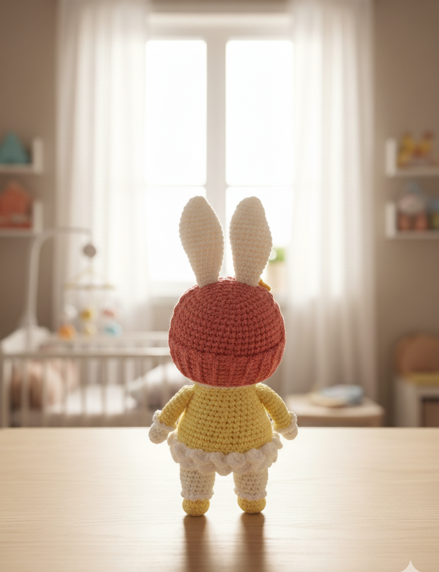 Handmade Crochet Bunny Soft Toy with Dress – 20 cm