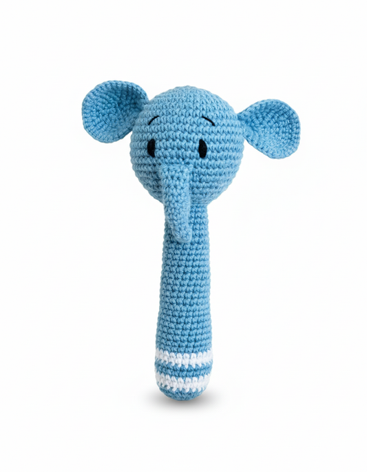 Handmade Crochet Elephant Rattle - 15 cm
