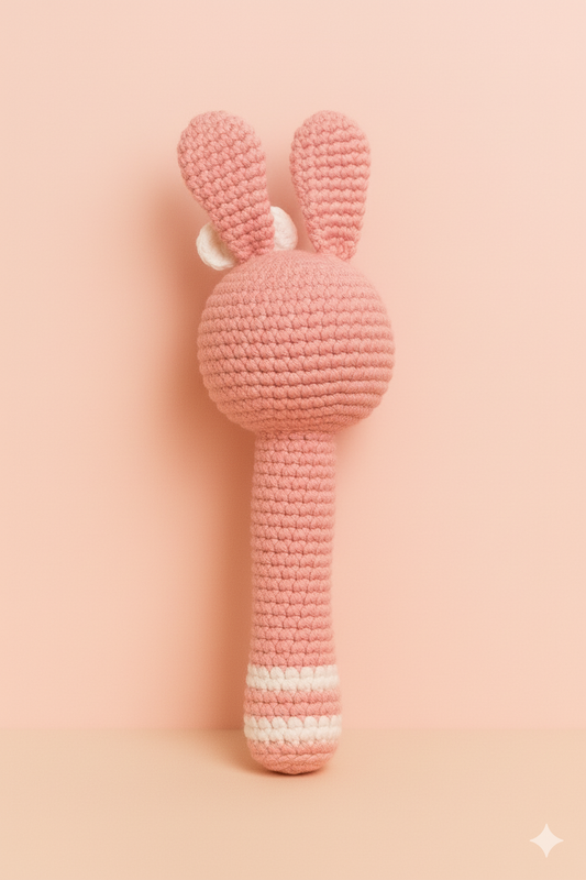 Handmade Crochet Bunny Baby Rattle - 20 cm (Pink)