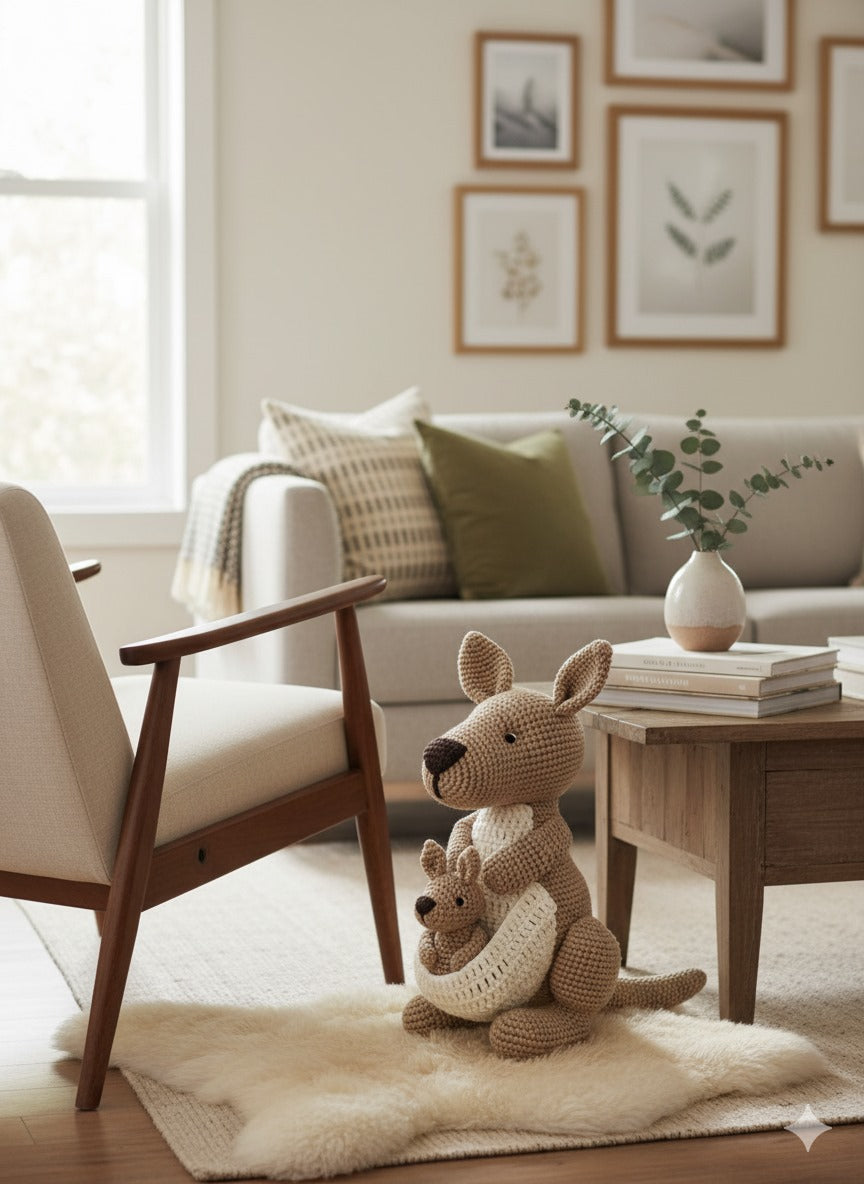 Handmade Crochet Kangaroo with Baby - 35 cm
