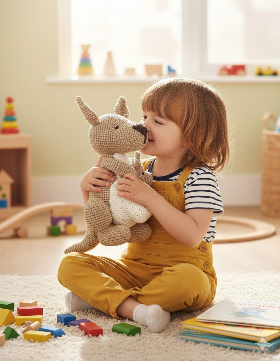 Handmade Crochet Kangaroo with Baby - 35 cm
