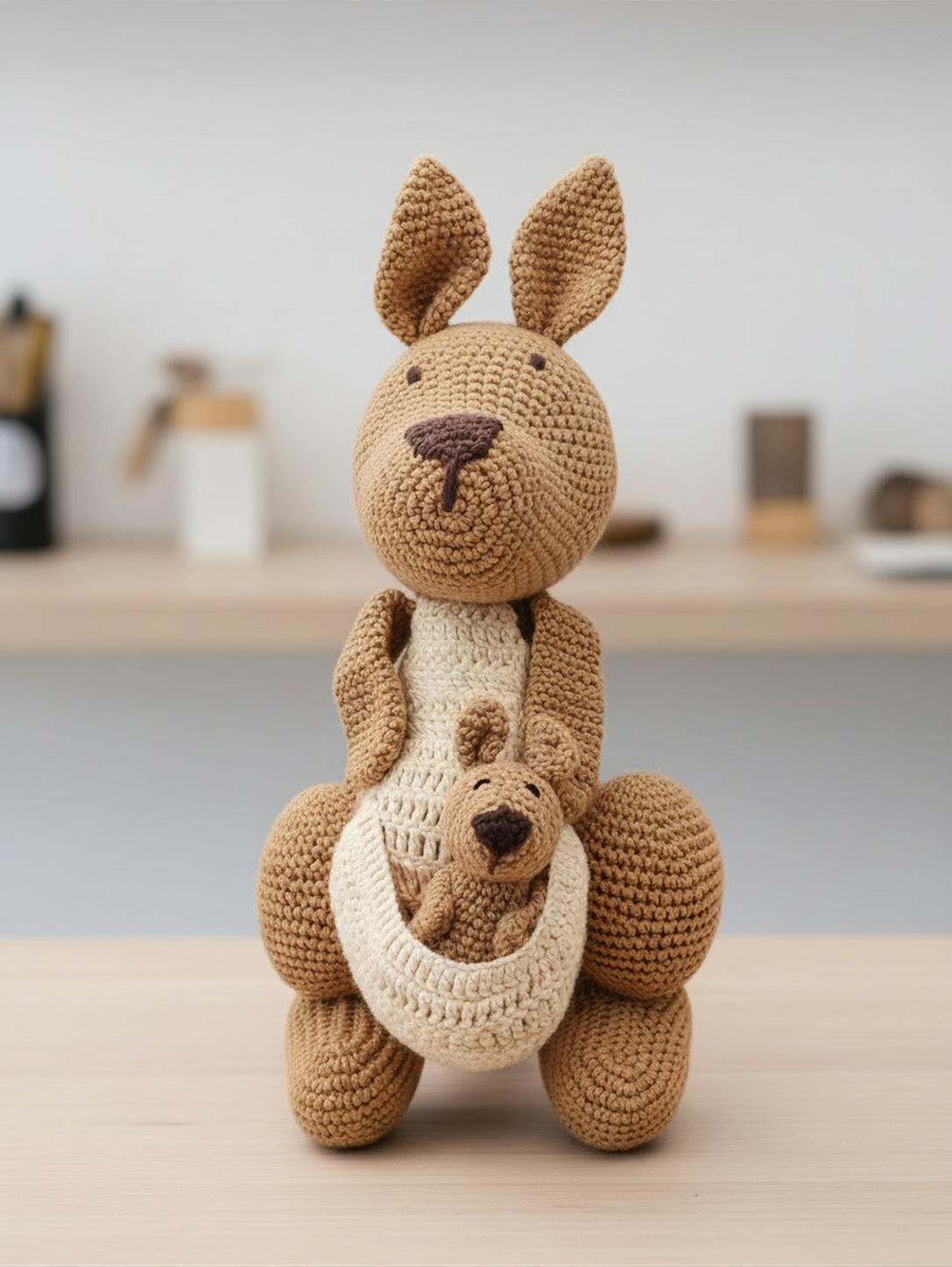 Handmade Crochet Kangaroo with Baby - 35 cm