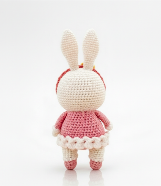 Handmade Crochet Bunny Soft Toy with Dress – 20 cm