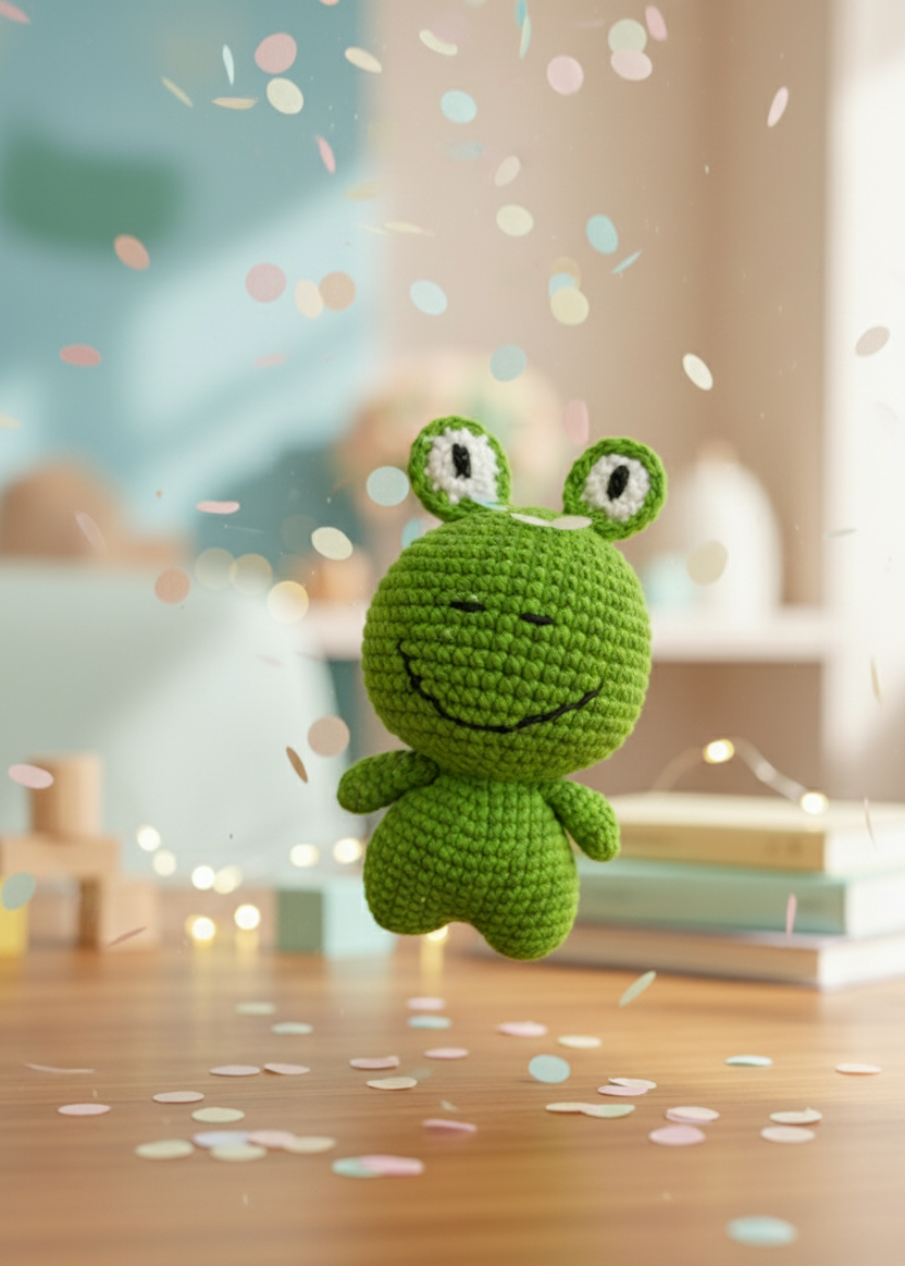 Zuzu the Frog - Handmade Crochet Pocket Pal - 10cm