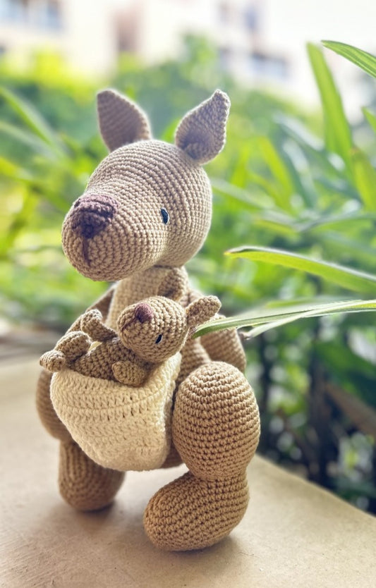 Handmade Crochet Kangaroo with Baby - 35 cm