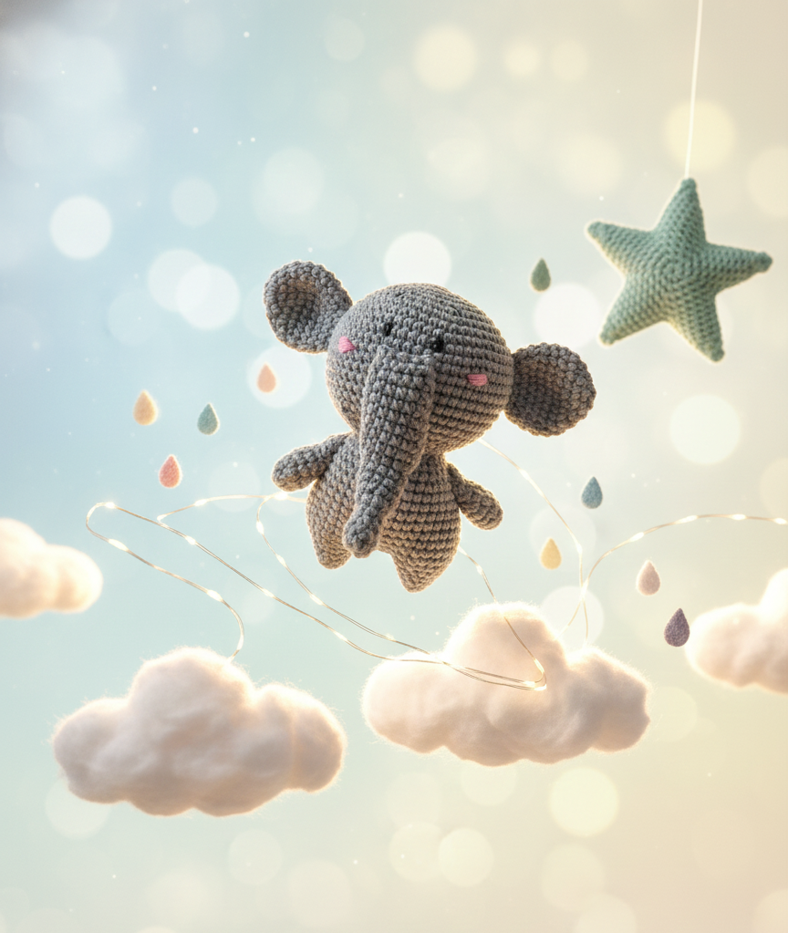 Handmade Crochet Elephant Animal Companion | Pocket-Sized Amigurumi Gift for Kids, Collectors & Loved Ones | Sustainable & Eco-Friendly | Pocket Pals – Auli the Elephant 10 cm