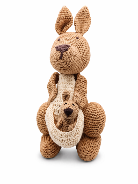 Handmade Crochet Kangaroo with Baby - 35 cm