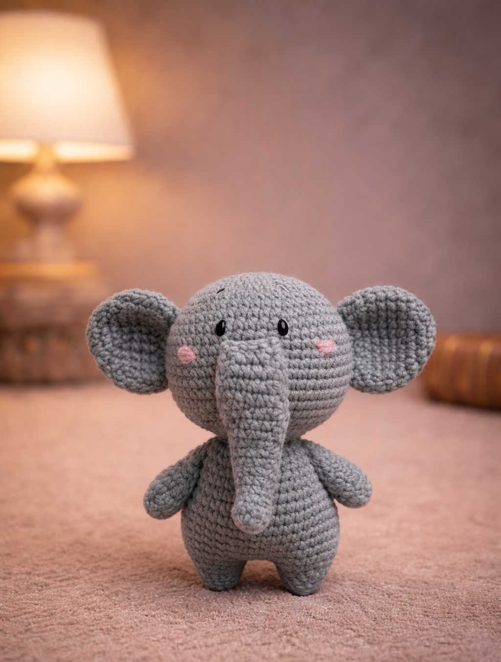 Handmade Crochet Elephant Plush Toy - 15 cm (Gray)