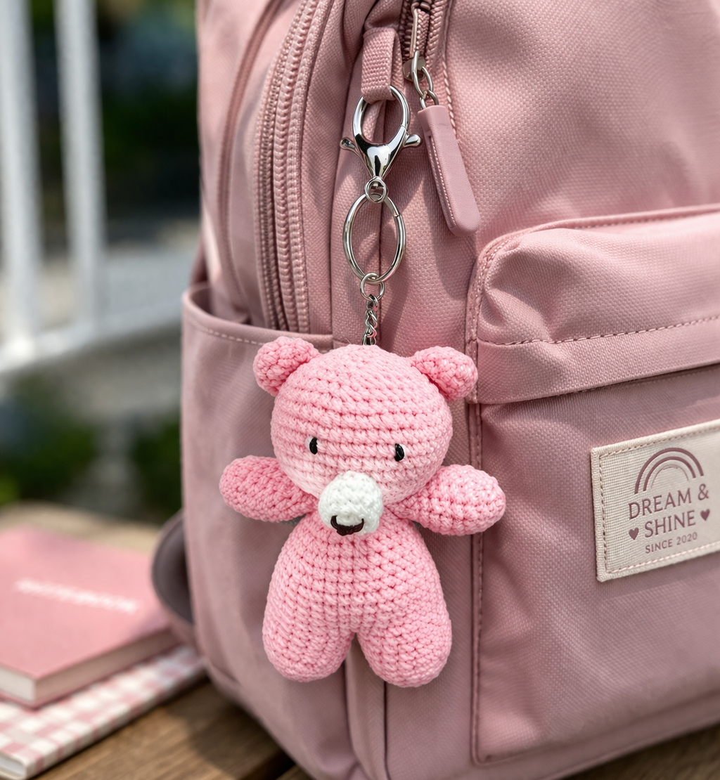 MynaMo Handmade Crochet Teddy Bear Keychain, 10 cm