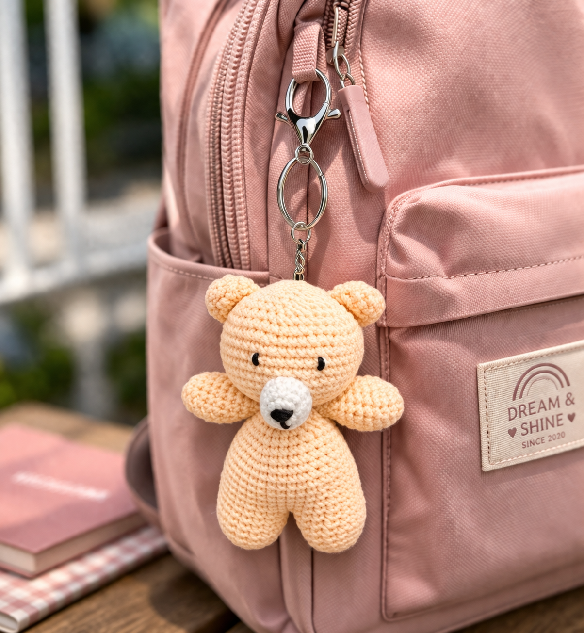 MynaMo Handmade Crochet Teddy Bear Keychain, 10 cm