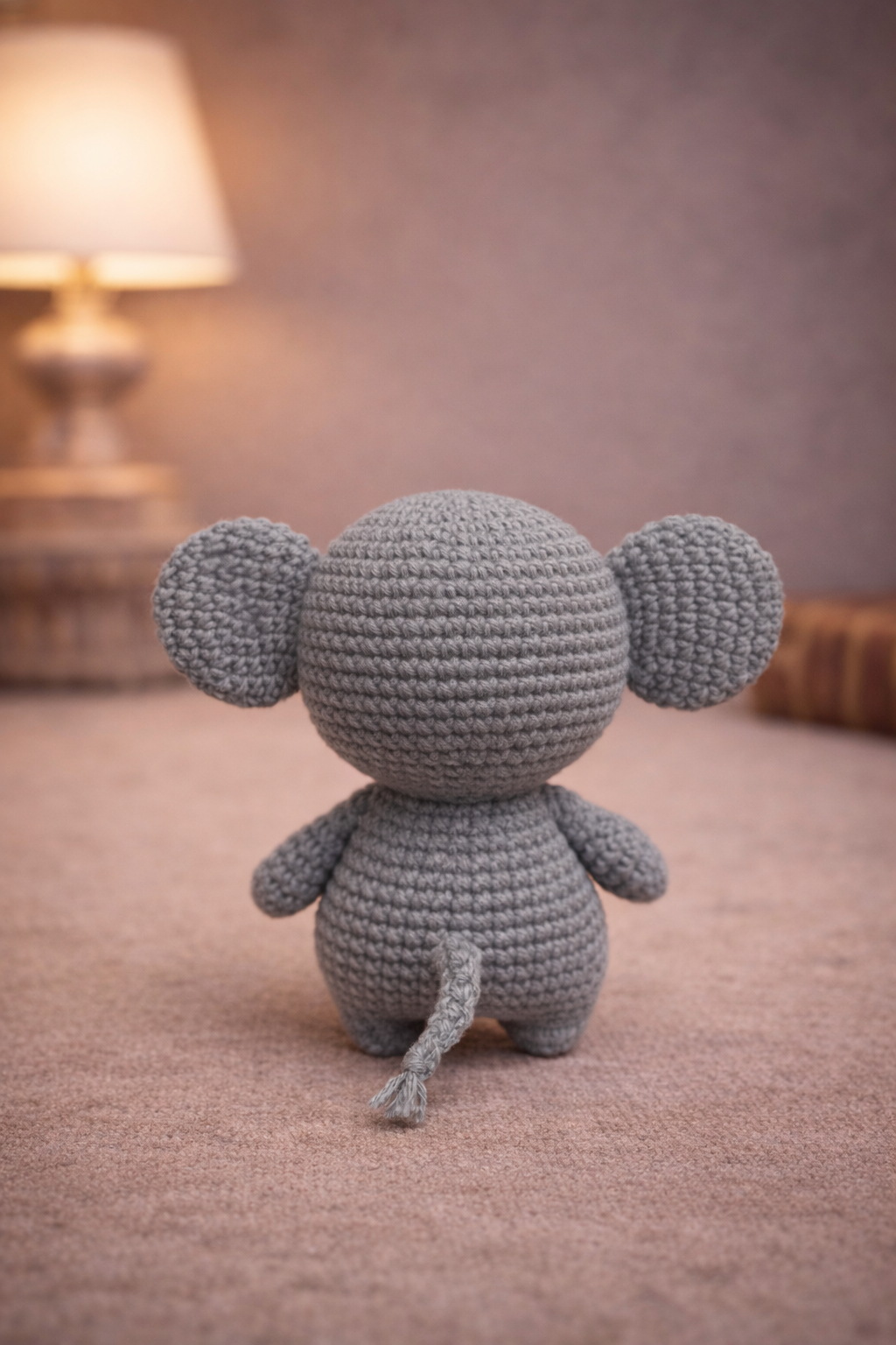 Handmade Crochet Elephant Plush Toy - 15 cm (Gray)
