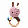 Handmade Crochet Bee Baby Rattle with Wooden Teether
