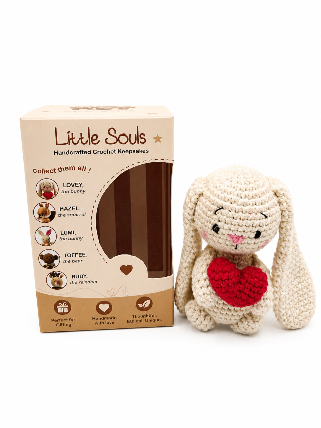 MynaMo Little Souls Handmade Crochet Bunny with Heart