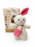 Handmade Crochet Bunny With Bag White and Pink - 15 cm
