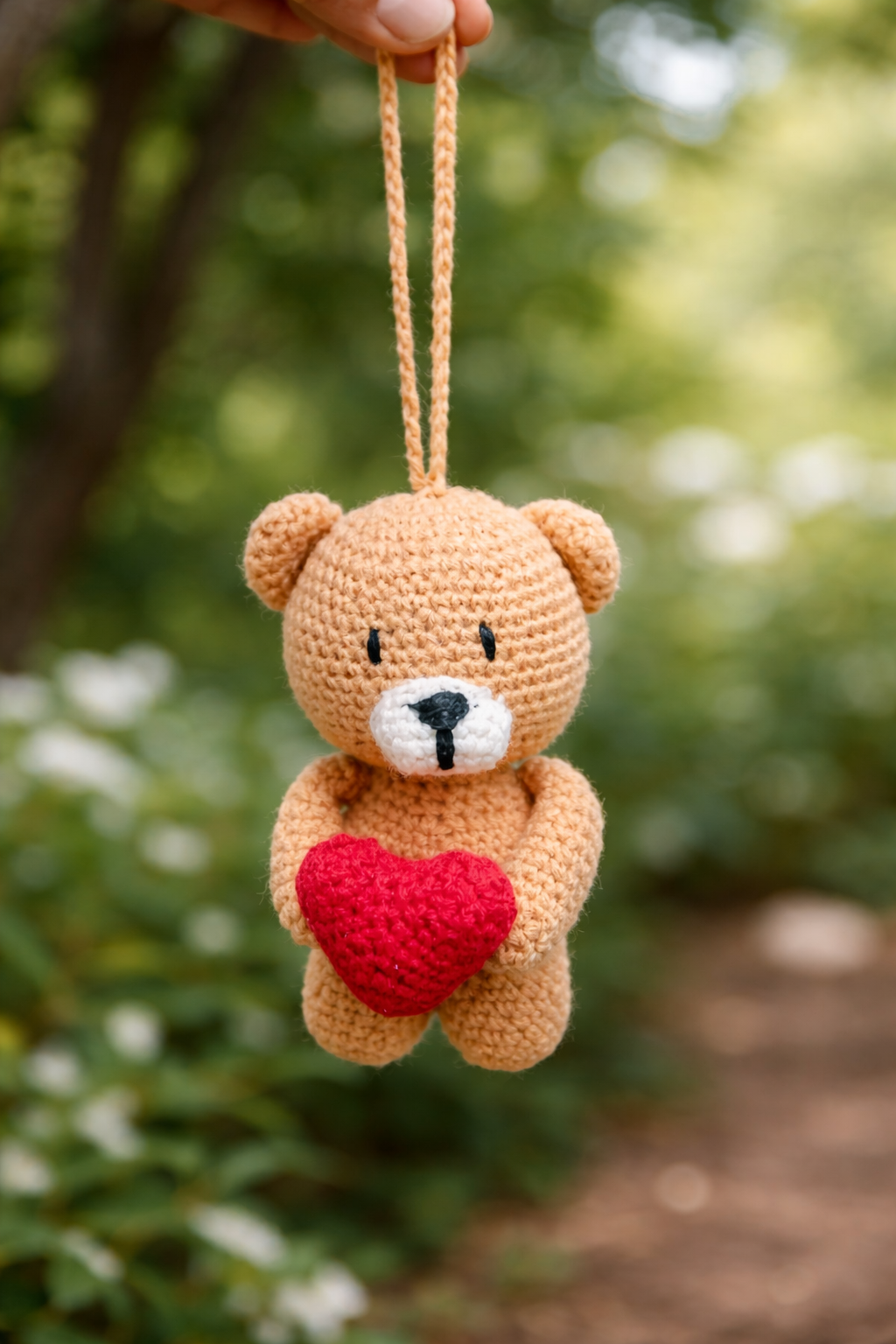 Handmade Crochet Teddy Bear with Heart - 15 cm (Caramel)