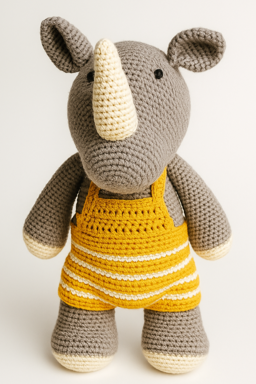 Handmade Crochet Rhino Soft Toy - 30 cm
