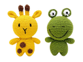 Pocket Pals Crochet Amigurumi Soft Toys Combo – Tuki the Giraffe & Zuzu the Frog | Handmade Cotton Plush Toys for Kids, Nursery & Gifting