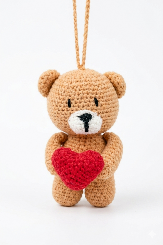Handmade Crochet Teddy Bear with Heart - 15 cm (Caramel)