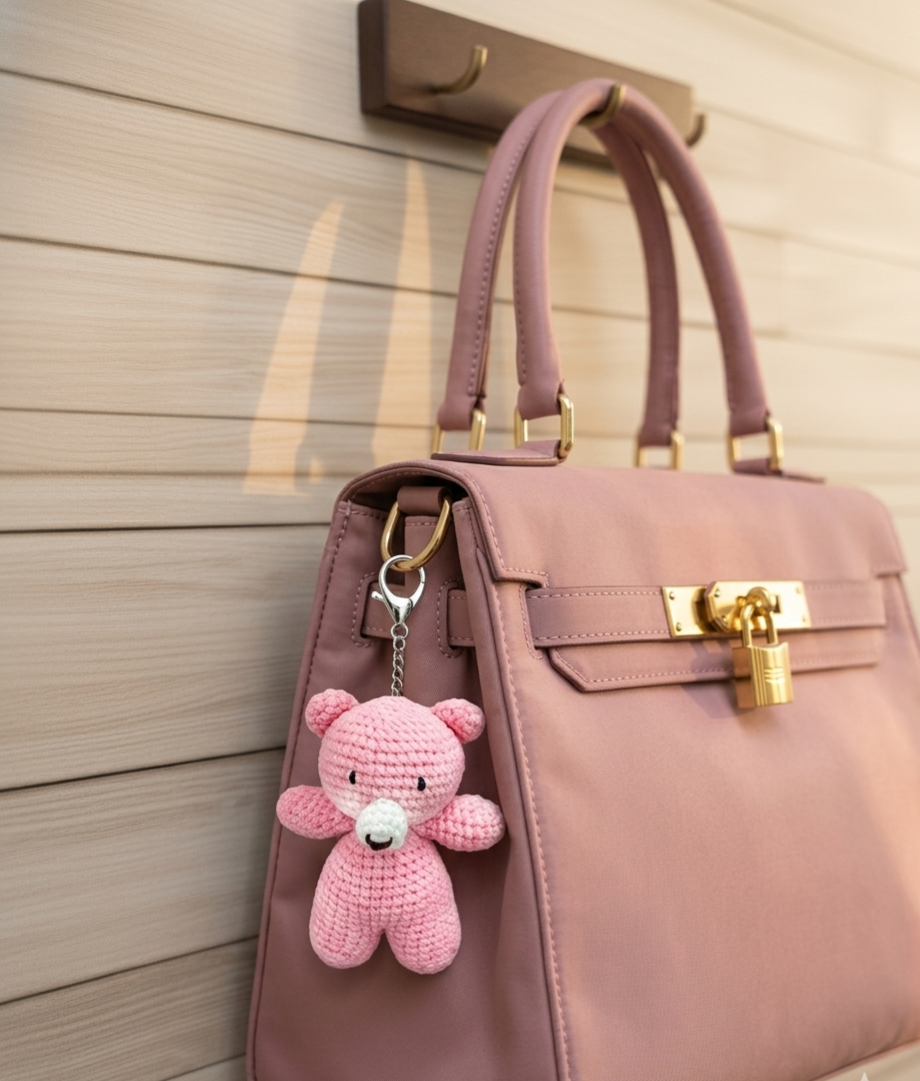 MynaMo Handmade Crochet Teddy Bear Keychain, 10 cm