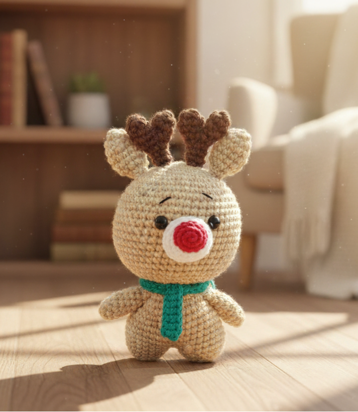 Handmade Crochet Reindeer Soft Toy - 14 cm