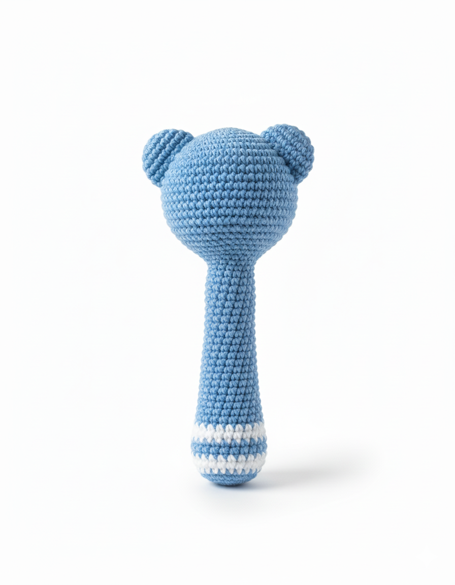Handmade Crochet Teddy Bear Rattle - 15 cm