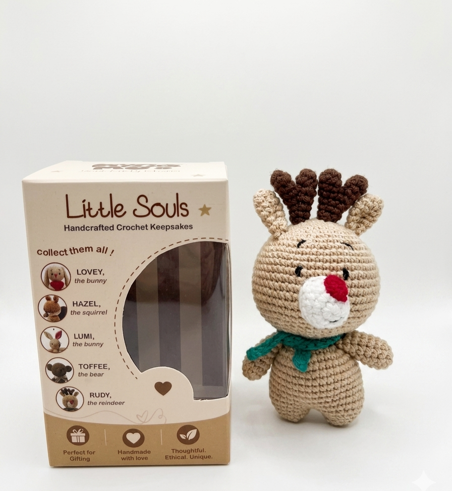 Handmade Crochet Reindeer Soft Toy - 14 cm