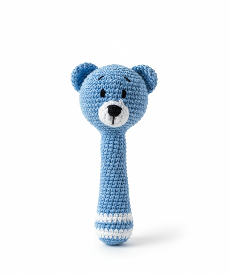Handmade Crochet Teddy Bear Rattle - 15 cm