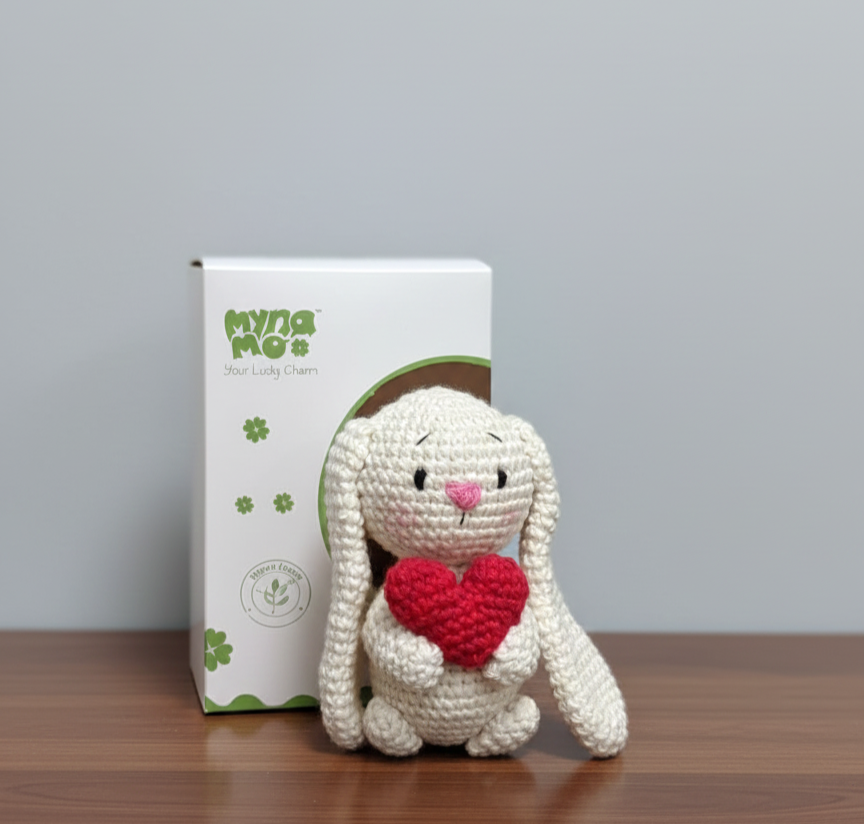 MynaMo Little Souls Handmade Crochet Bunny with Heart