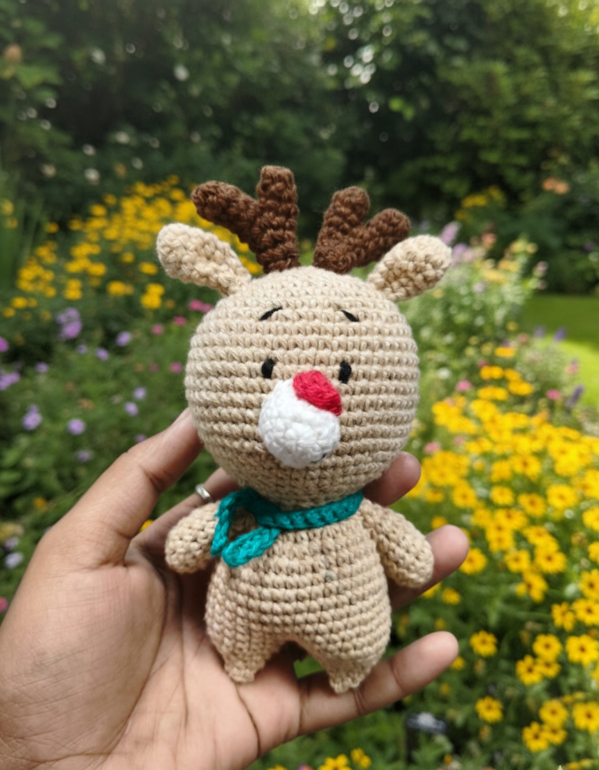 Handmade Crochet Reindeer Soft Toy - 14 cm