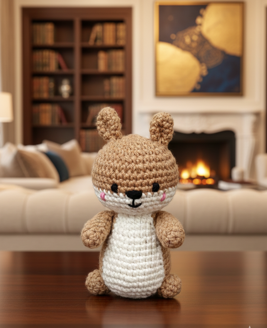 Handmade Crochet Squirrel Plush Toy - 10 cm