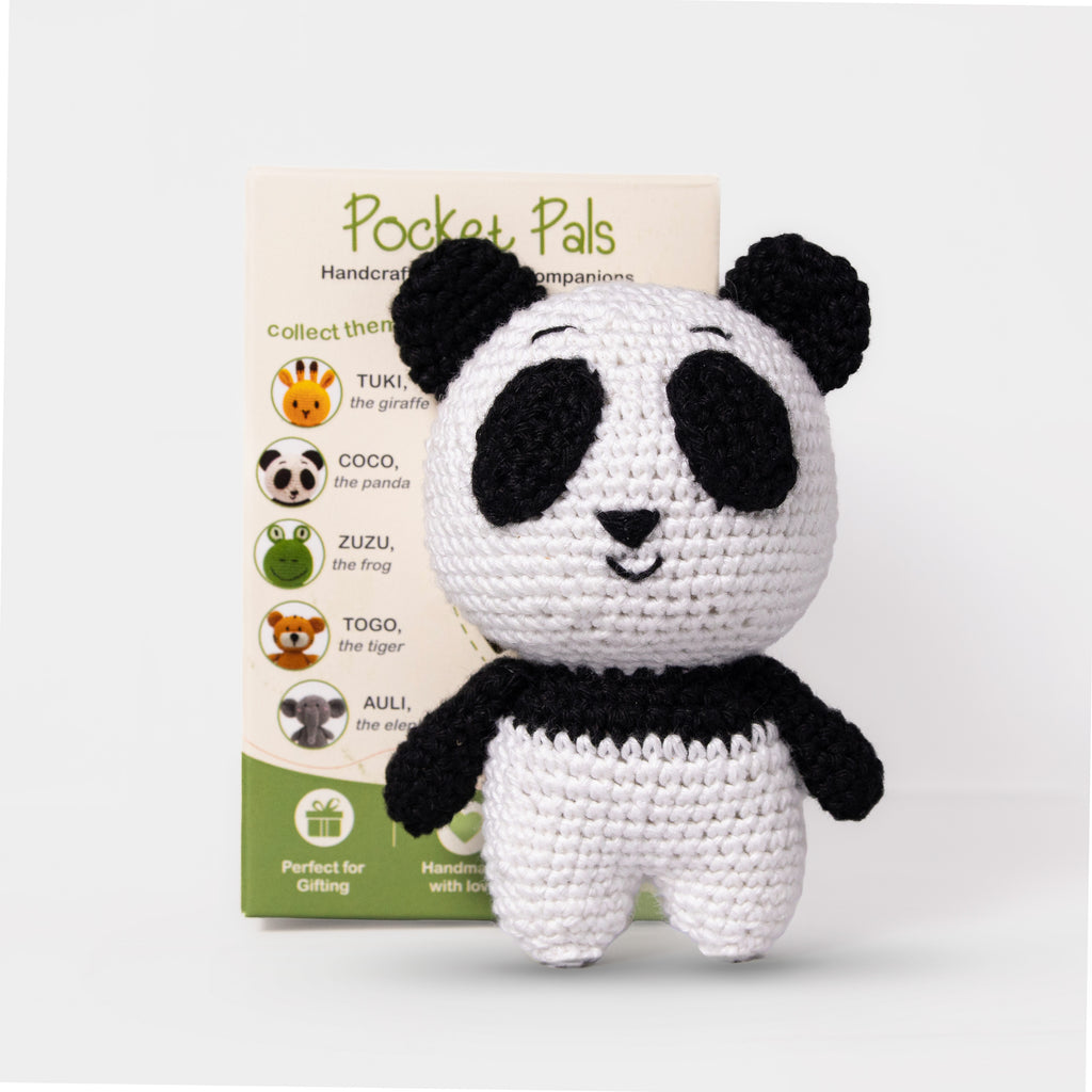 Handmade Crochet Panda Animal Companion | Pocket-Sized Amigurumi Gift for Kids, Collectors & Loved Ones | Sustainable & Eco-Friendly | Pocket Pals – Coco the Panda 10 cm