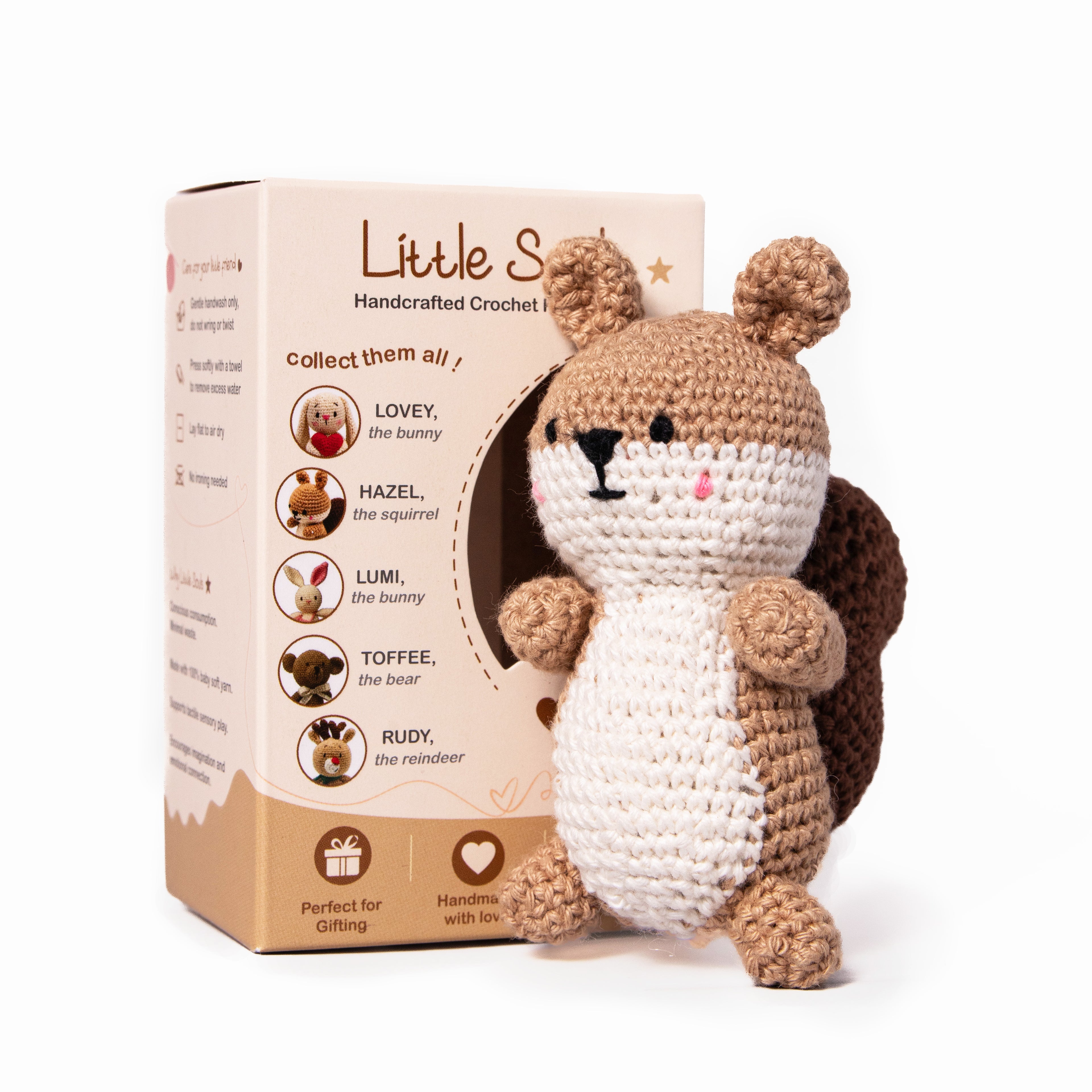 Handmade Crochet Squirrel Plush Toy - 10 cm (Warm Cream & Beige)