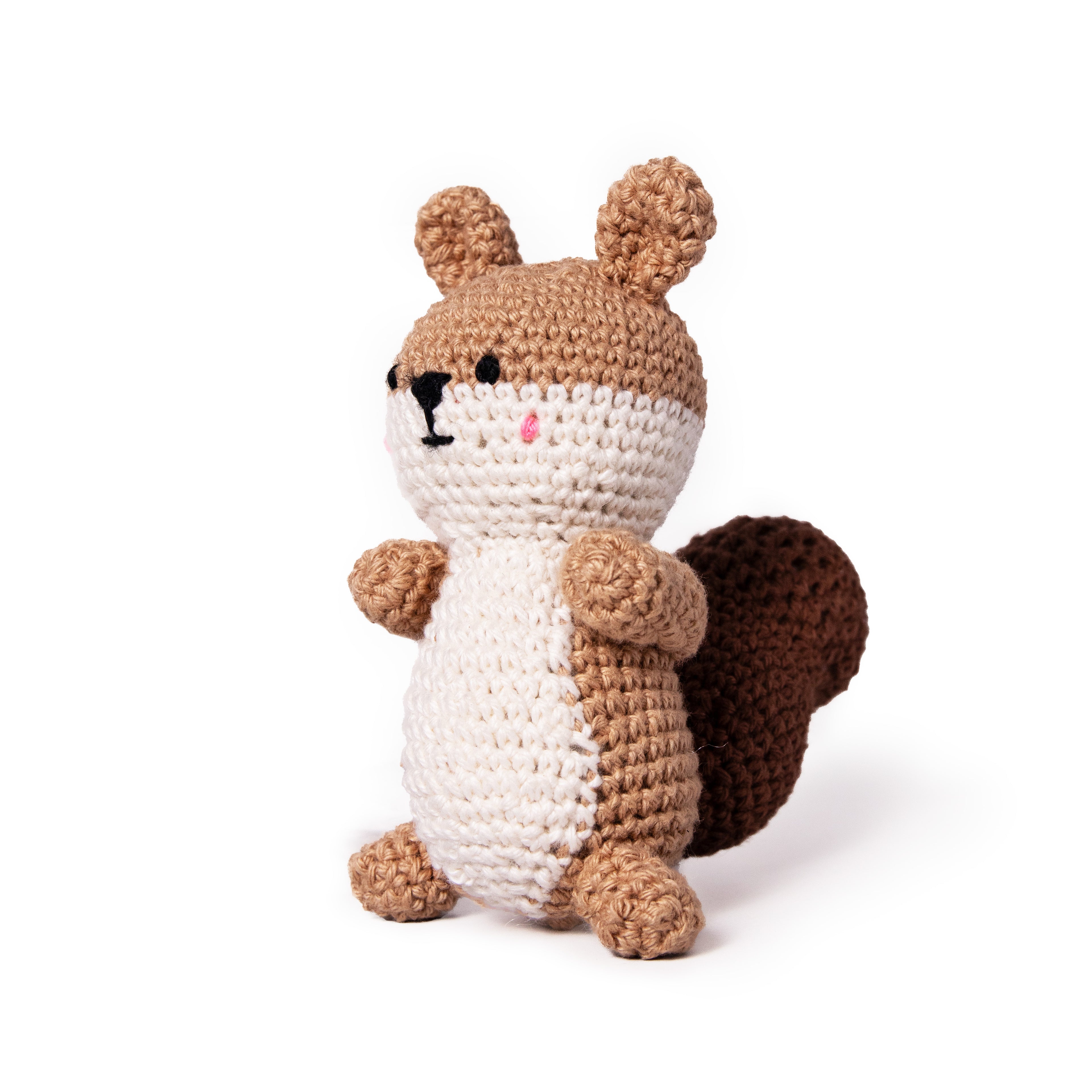 Handmade Crochet Squirrel Plush Toy - 10 cm (Warm Cream & Beige)