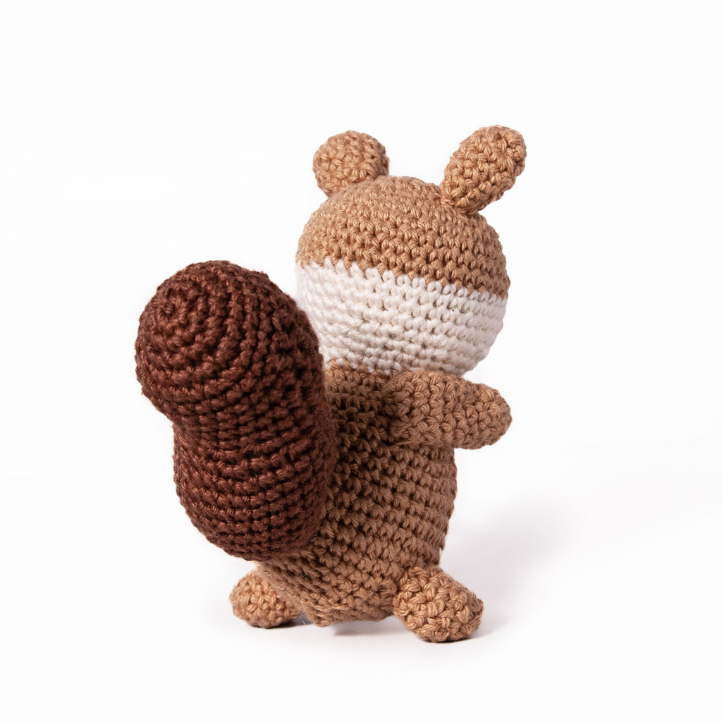 Handmade Crochet Squirrel Plush Toy - 10 cm (Warm Cream & Beige)